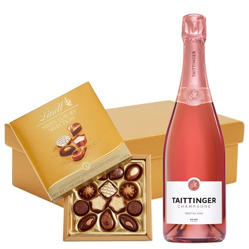 Taittinger Rose Champagne 75cl And Lindt Swiss Chocolates Hamper